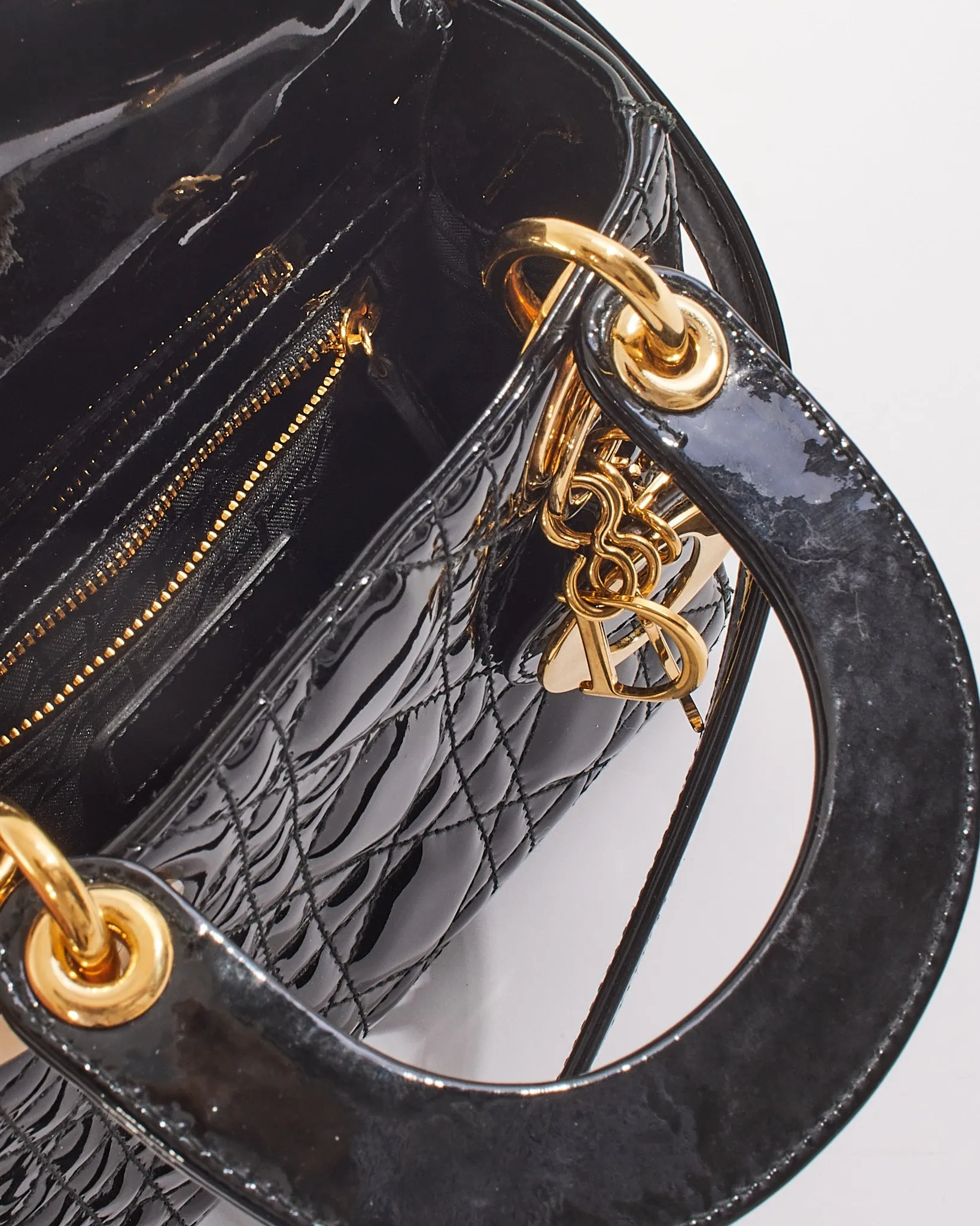 Dior Black Patent Cannage Leather Mini Lady Dior with Gold Hardware