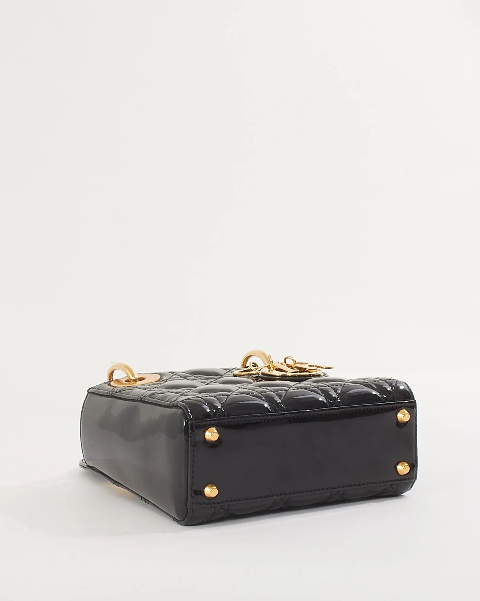 Dior Black Patent Cannage Leather Mini Lady Dior with Gold Hardware