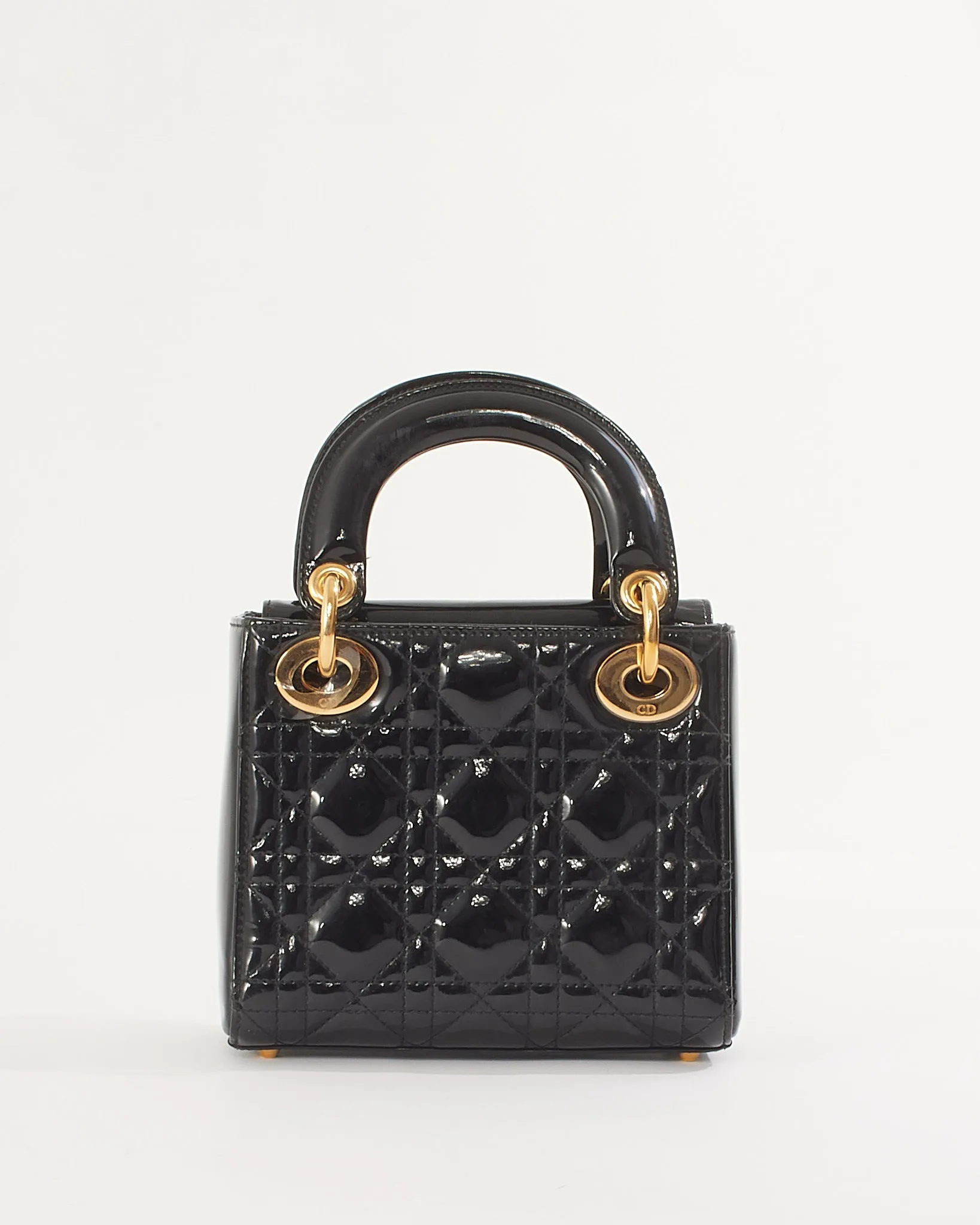 Dior Black Patent Cannage Leather Mini Lady Dior with Gold Hardware
