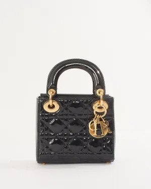 Dior Black Patent Cannage Leather Mini Lady Dior with Gold Hardware