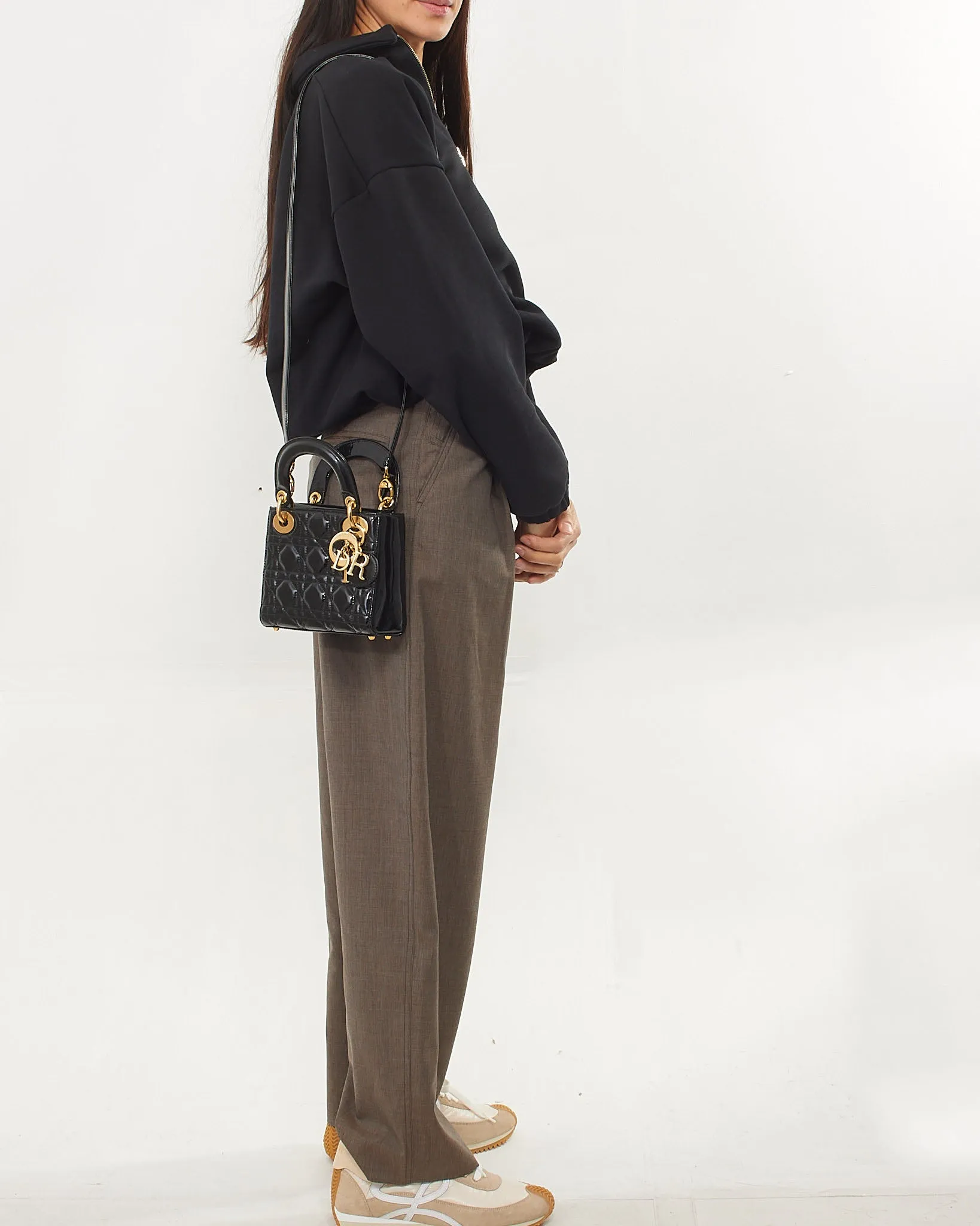 Dior Black Patent Cannage Leather Mini Lady Dior with Gold Hardware