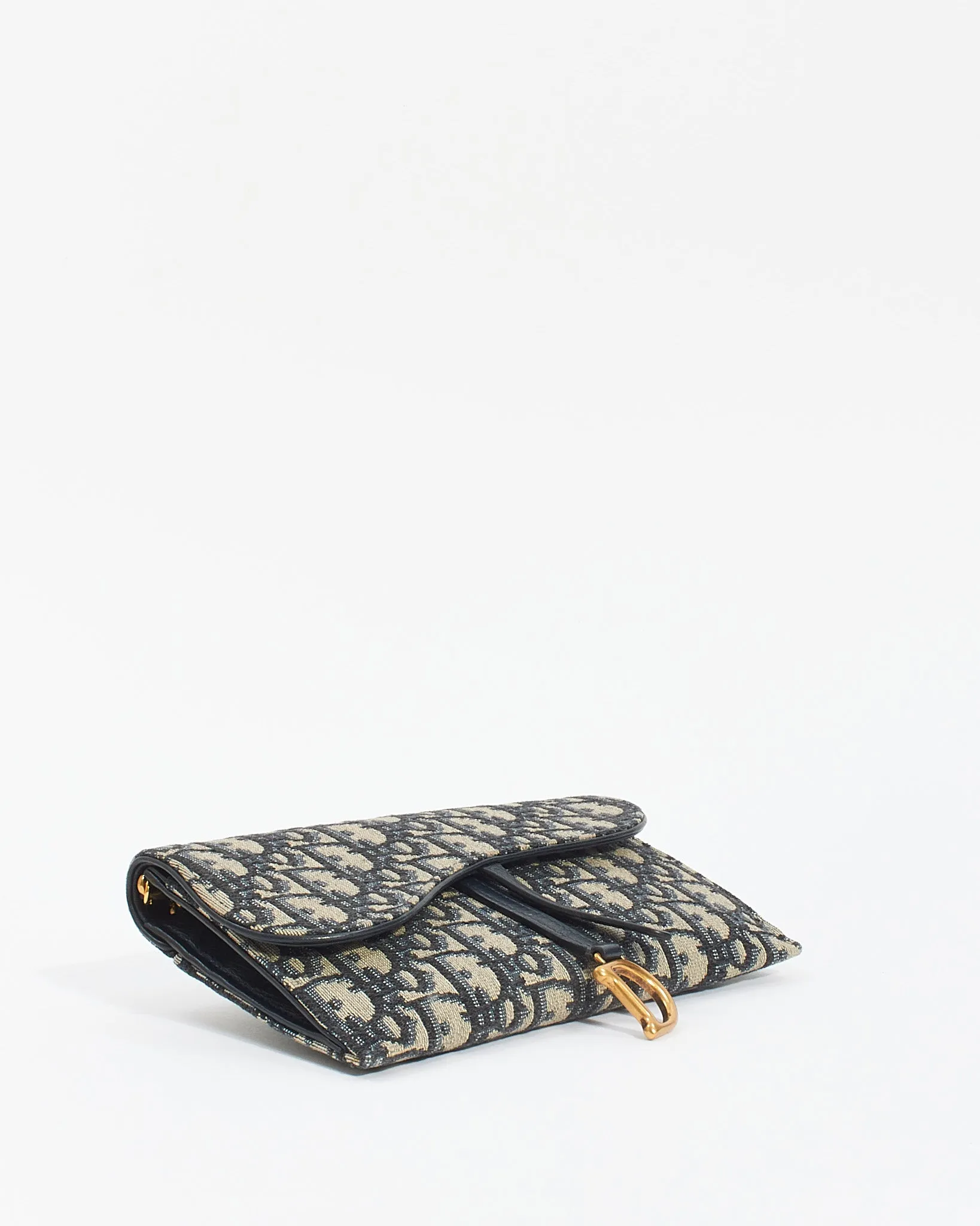 Dior Blue Oblique Canvas Long Saddle Wallet with Chain