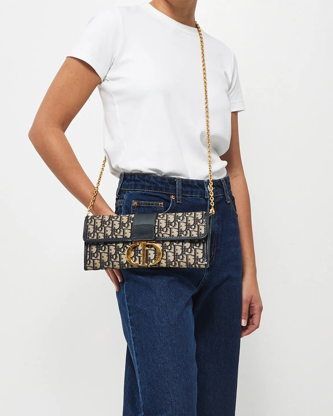 Dior Blue Oblique Canvas Long Saddle Wallet with Chain