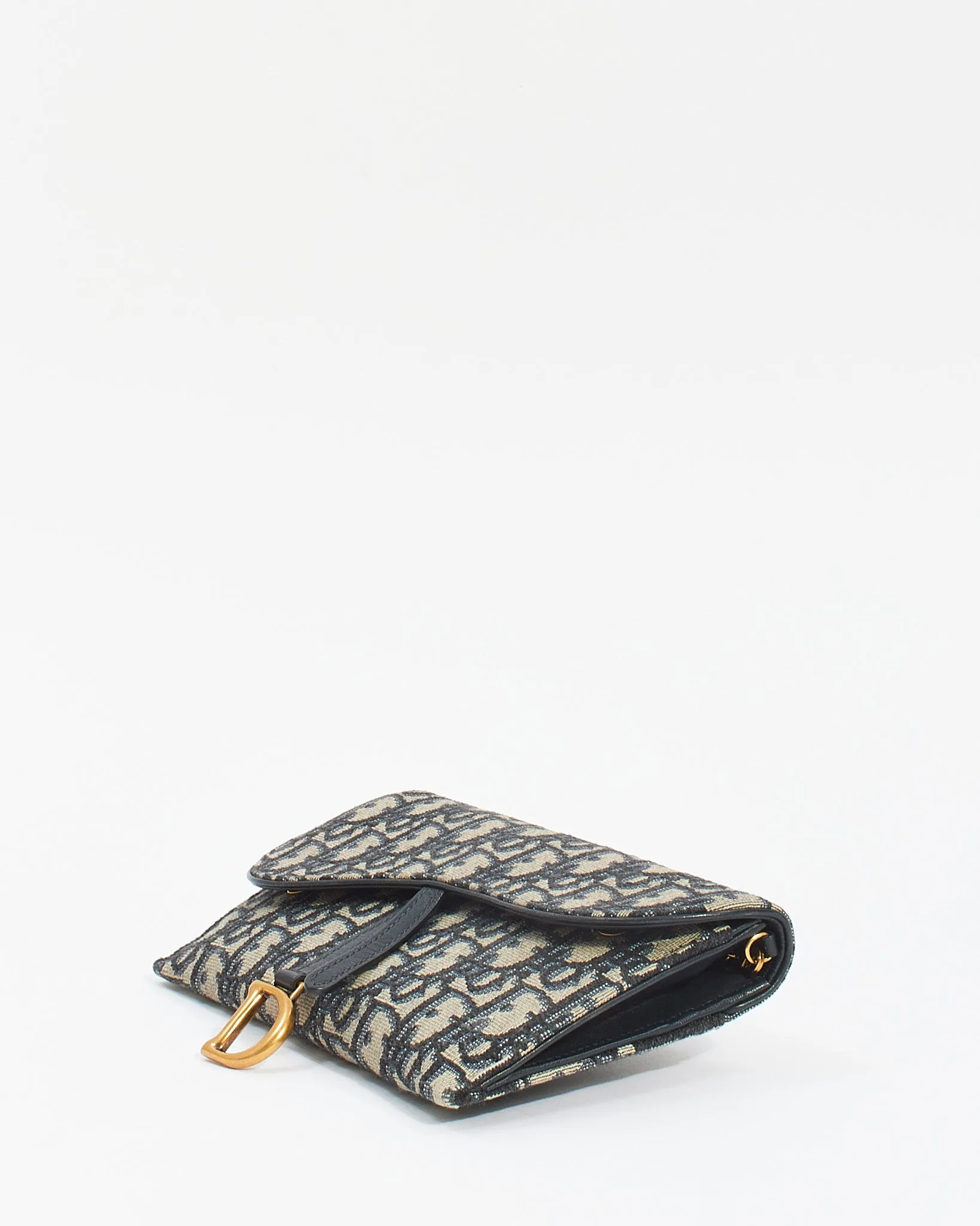 Dior Blue Oblique Canvas Long Saddle Wallet with Chain