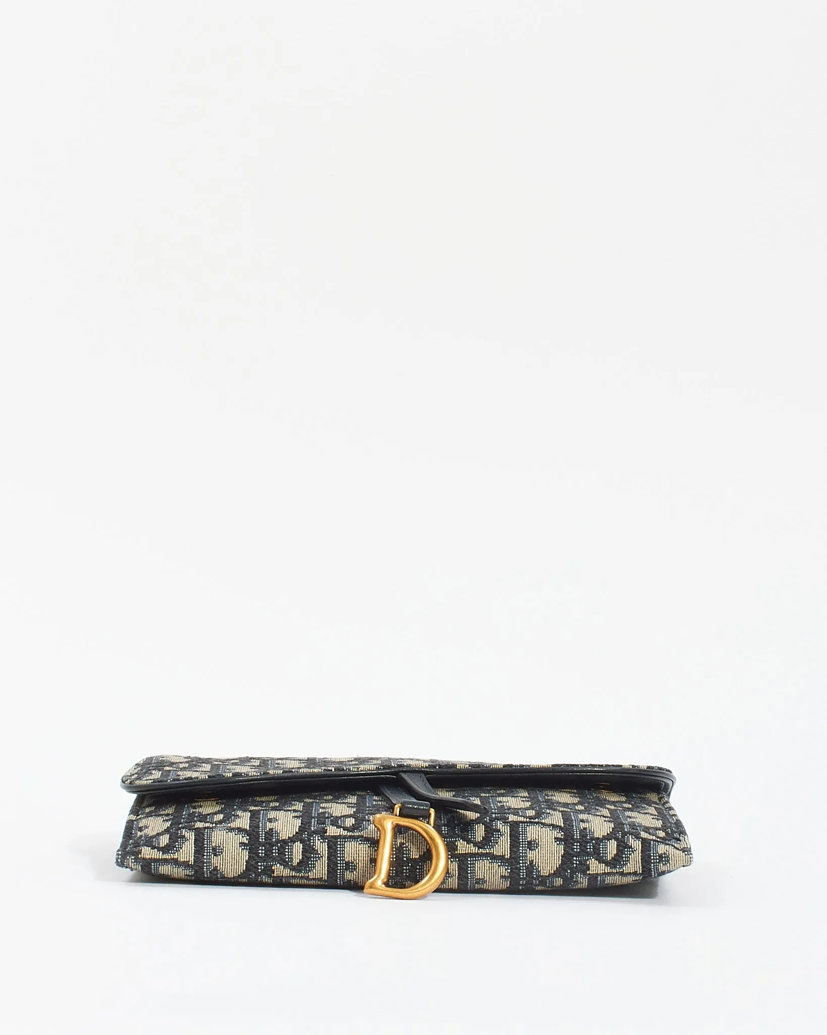 Dior Blue Oblique Canvas Long Saddle Wallet with Chain