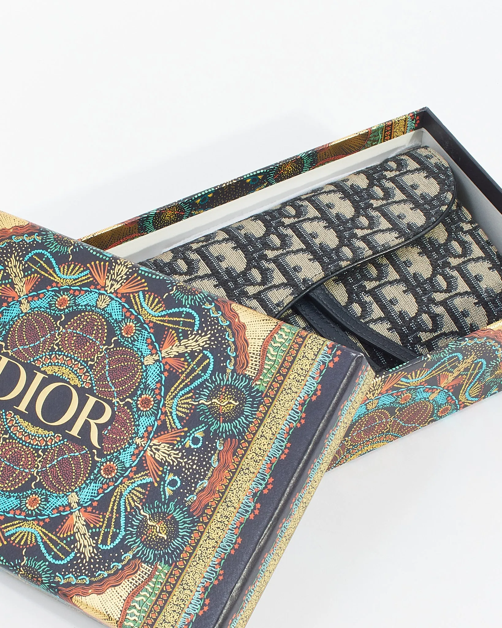 Dior Blue Oblique Canvas Long Saddle Wallet with Chain