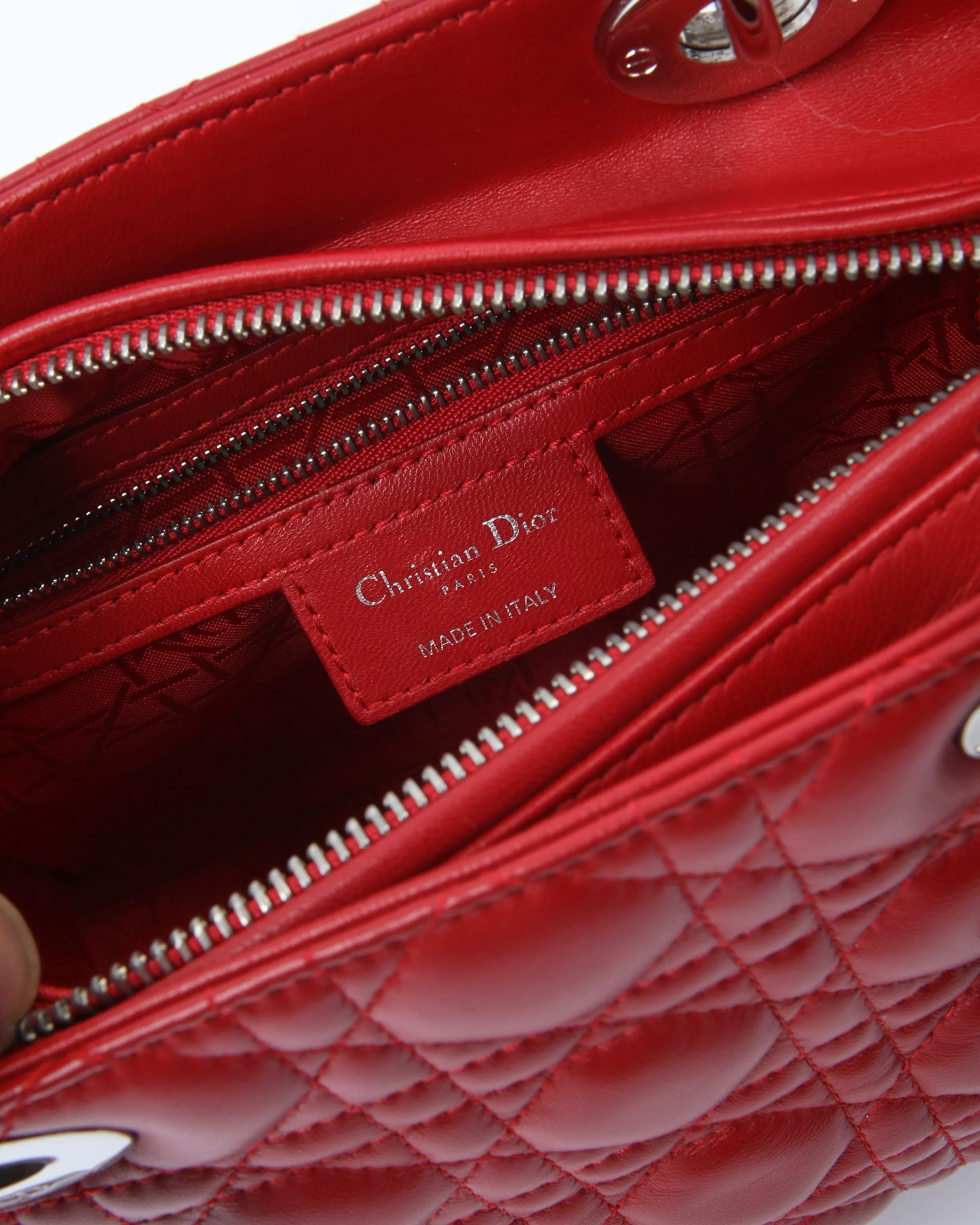 Dior Red Leather Cannage Medium Lady Dior Bag
