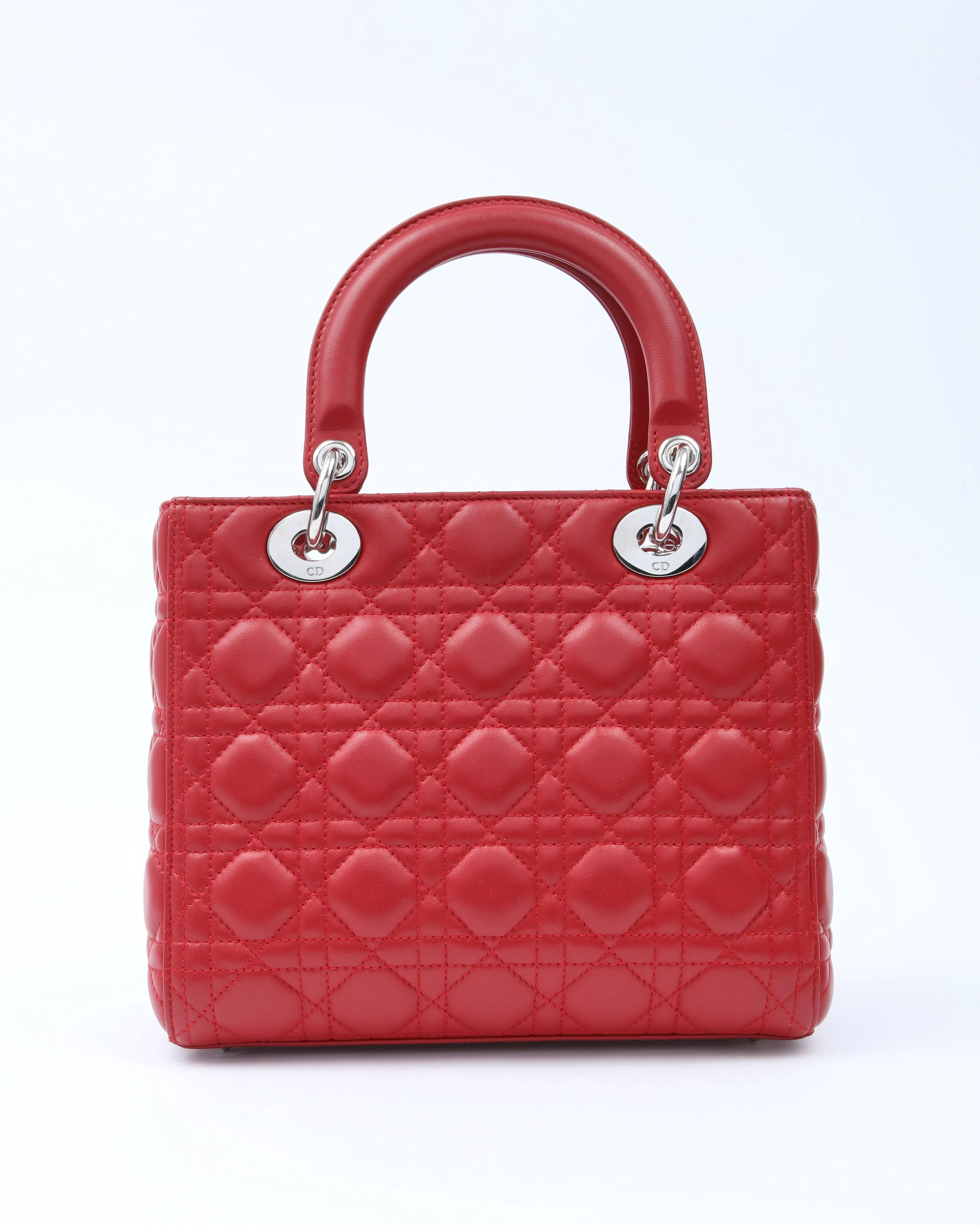 Dior Red Leather Cannage Medium Lady Dior Bag