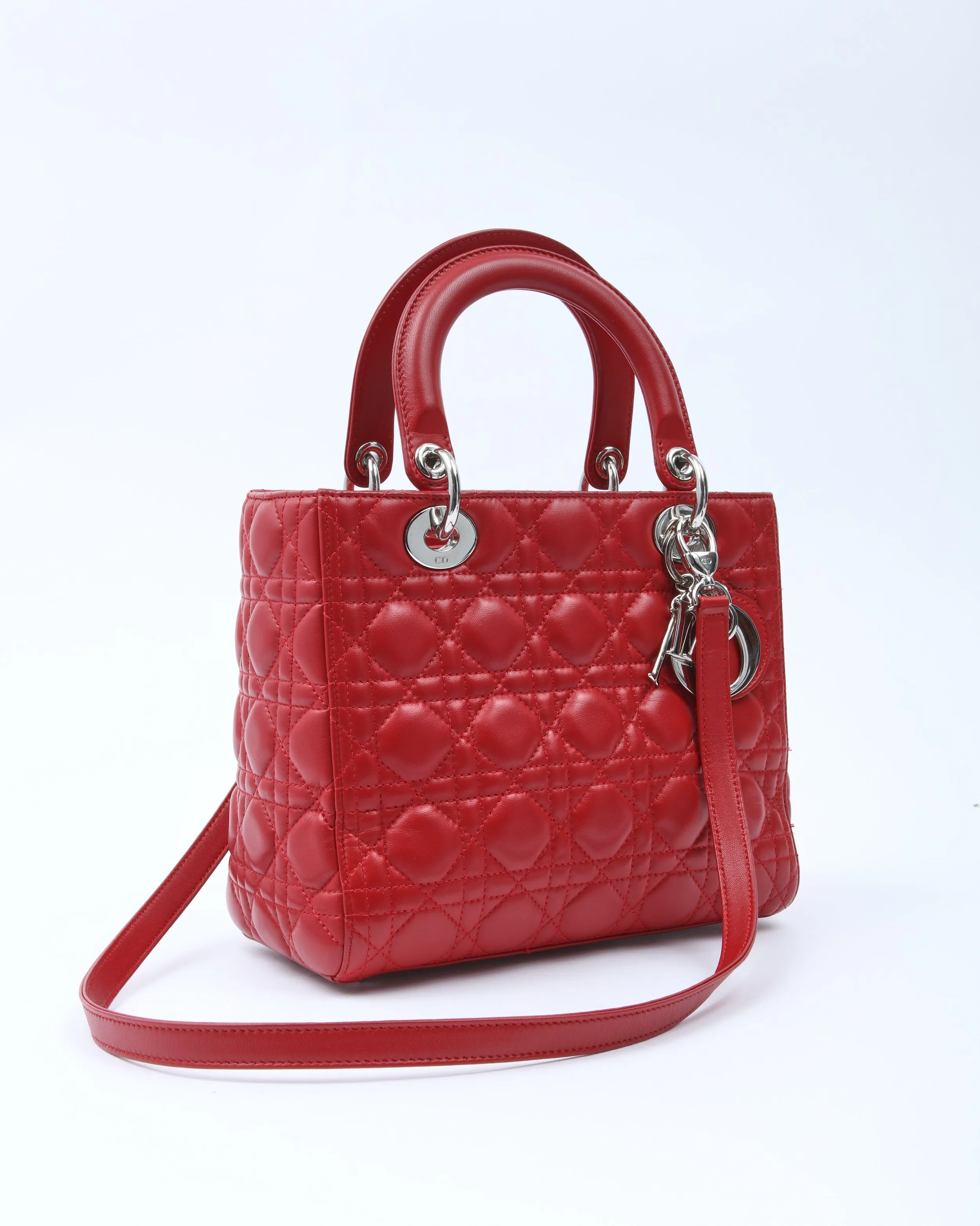 Dior Red Leather Cannage Medium Lady Dior Bag