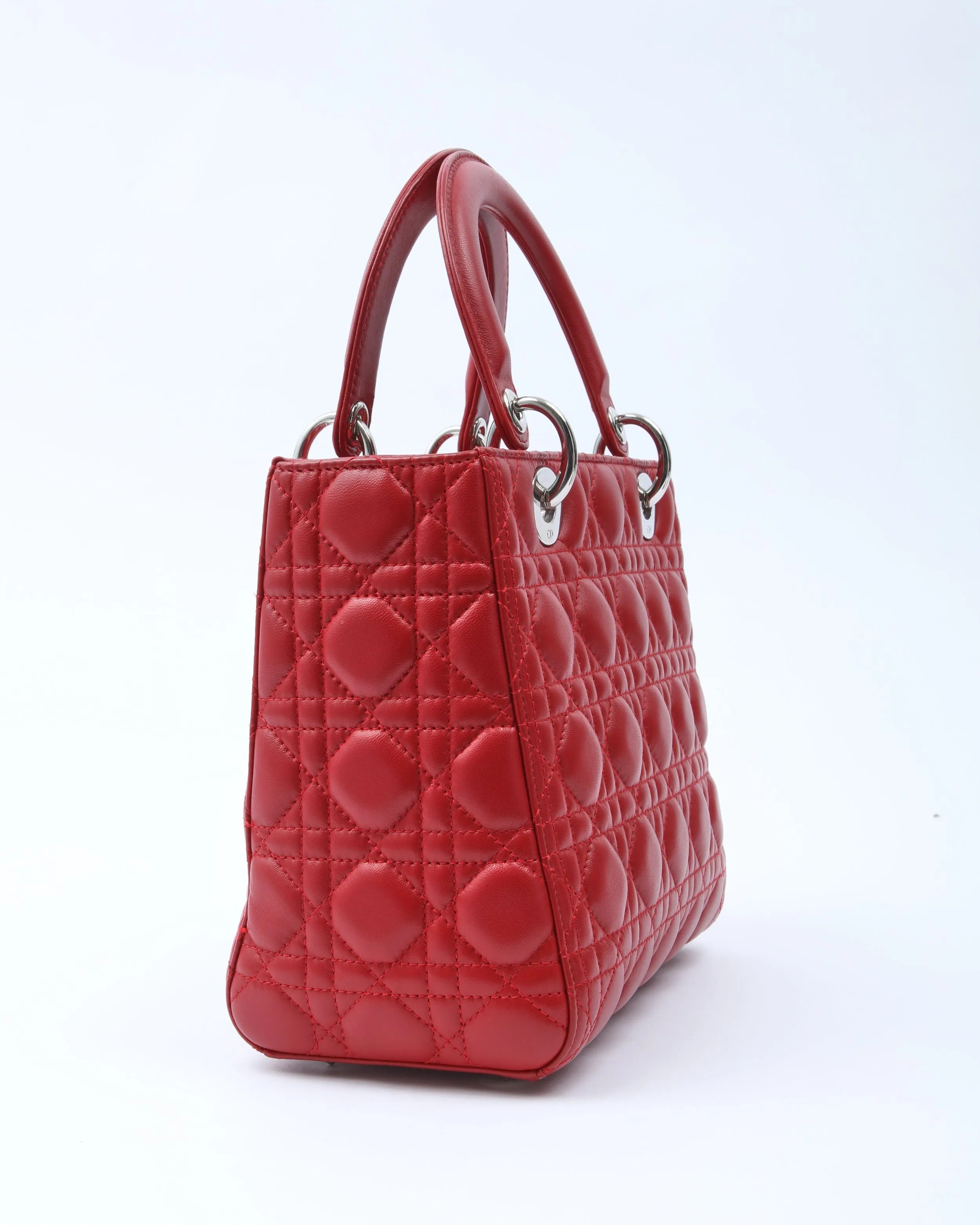 Dior Red Leather Cannage Medium Lady Dior Bag