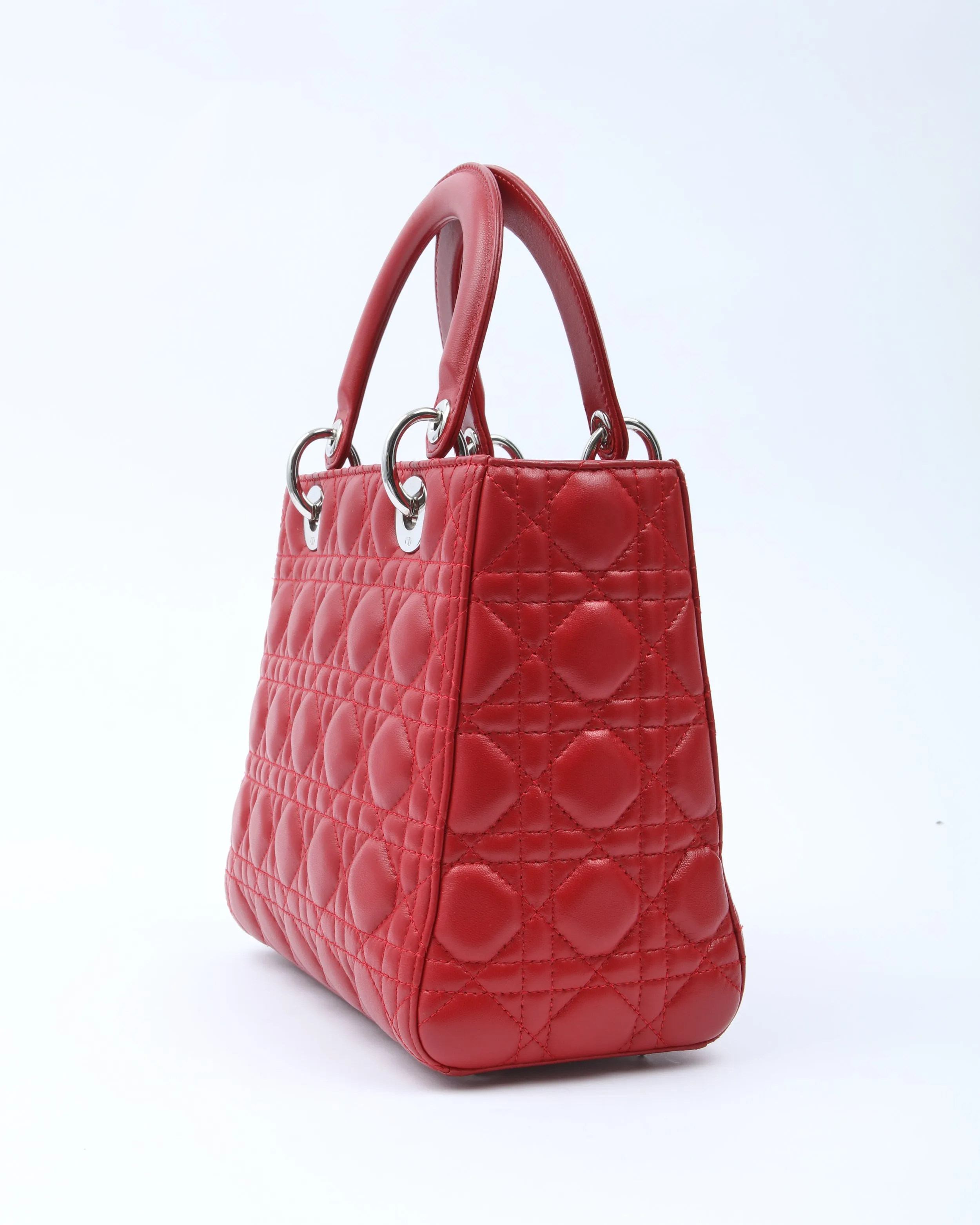 Dior Red Leather Cannage Medium Lady Dior Bag