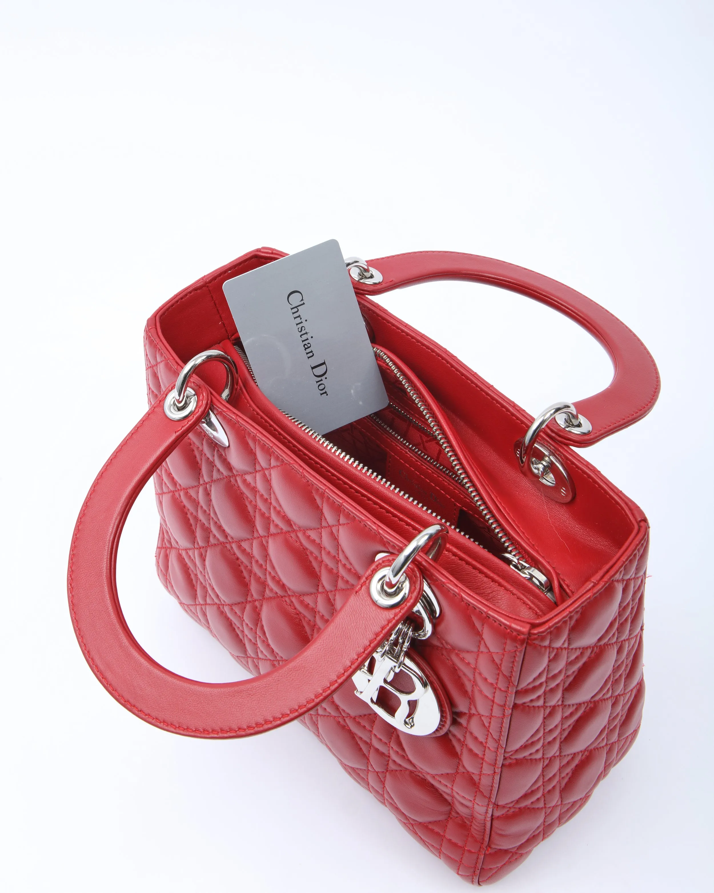Dior Red Leather Cannage Medium Lady Dior Bag