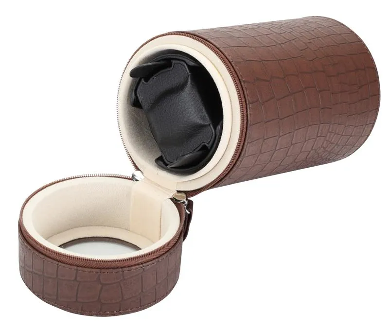 Diplomat Brown Crocodile Print Leatherette Single Travel Watch Winder (Battery / AC Powered)