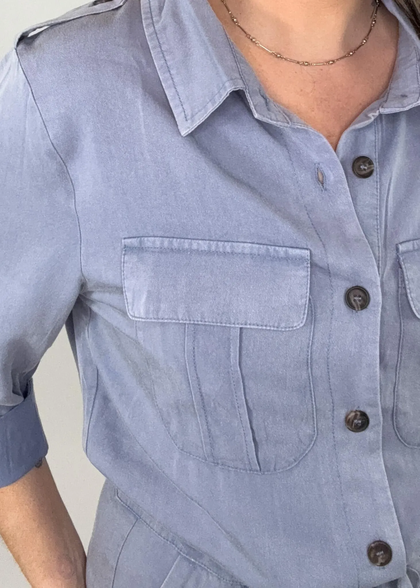Dusty Blue Rolled Sleeve Romper