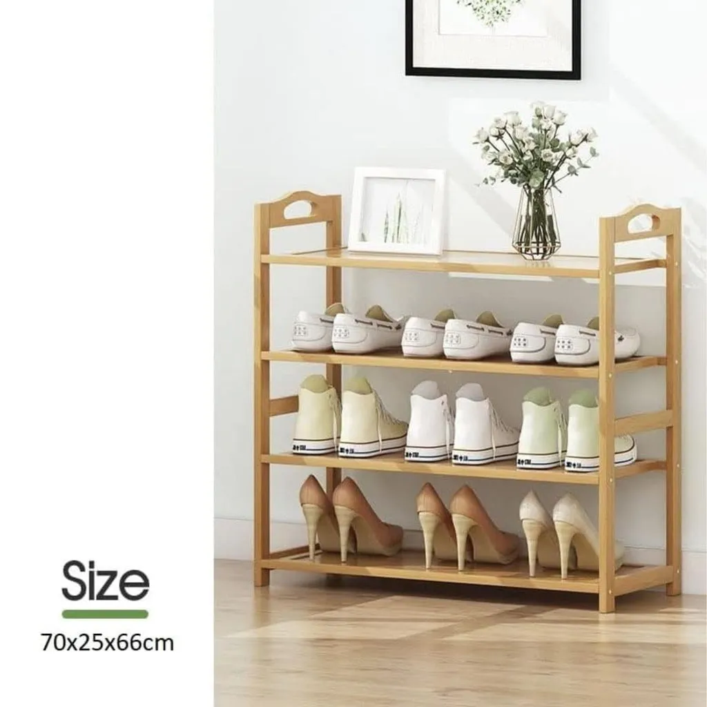 EKKIO 4 Tier Bamboo Shoe Rack Storage Organizer Stand Shelves