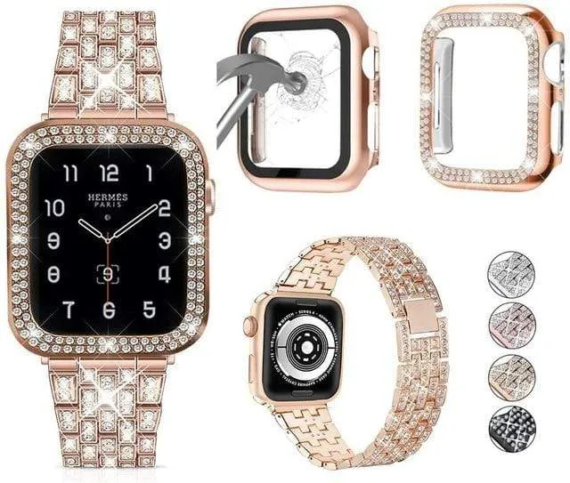 Elite Series Diamond Strap Case Glass Screen Protector Compatible With Apple Watch