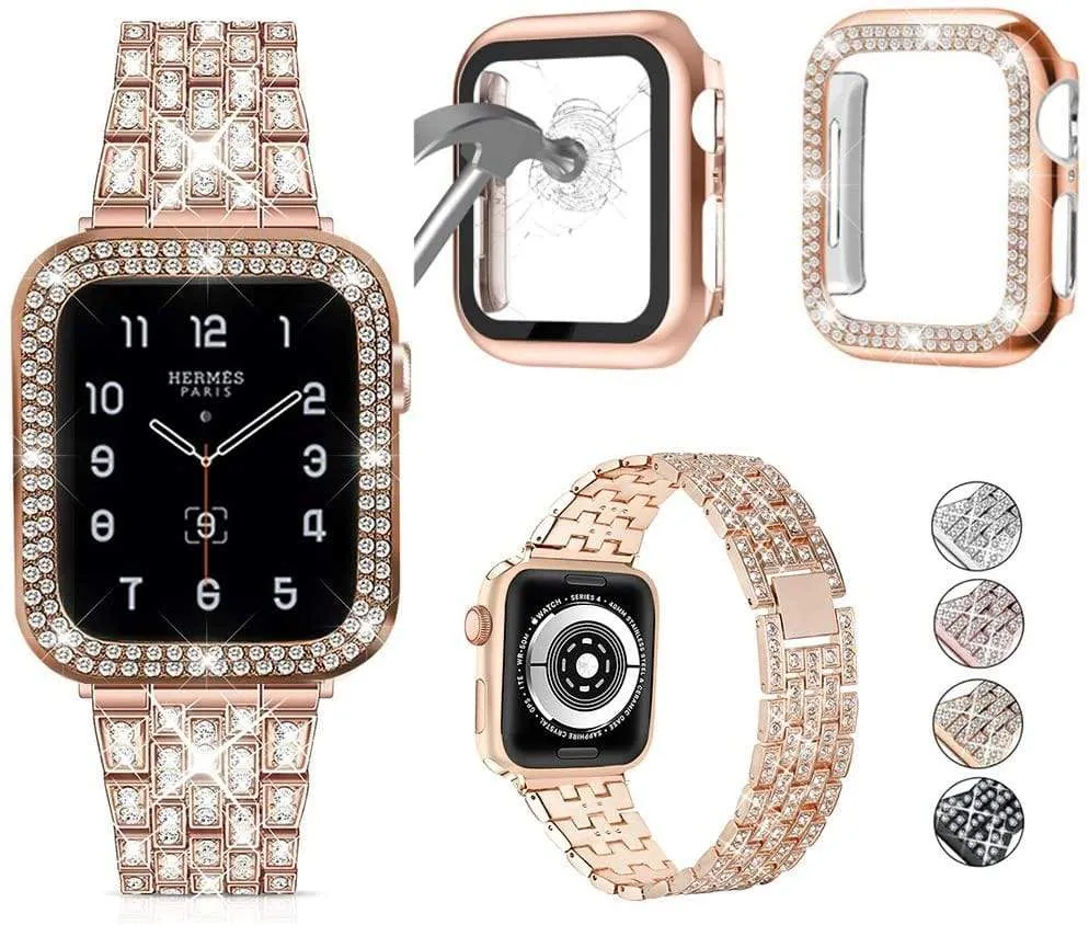 Elite Series Diamond Strap Case Glass Screen Protector Compatible With Apple Watch