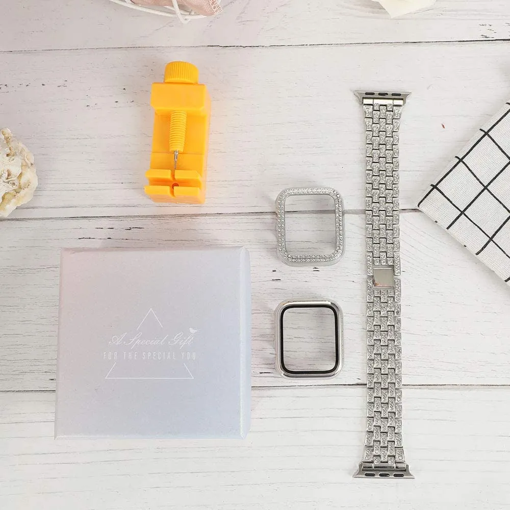 Elite Series Diamond Strap Case Glass Screen Protector Compatible With Apple Watch