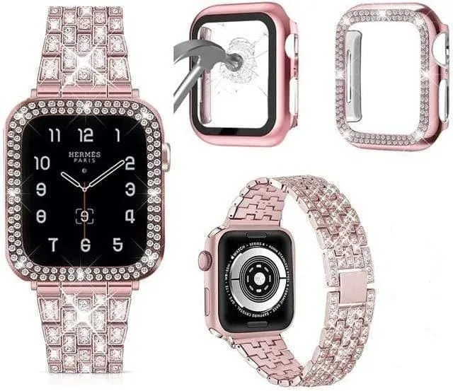 Elite Series Diamond Strap Case Glass Screen Protector Compatible With Apple Watch