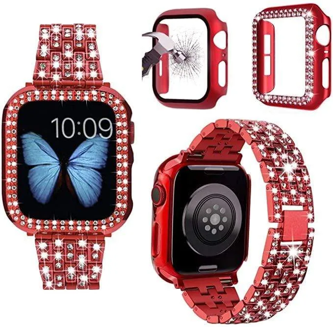 Elite Series Diamond Strap Case Glass Screen Protector Compatible With Apple Watch