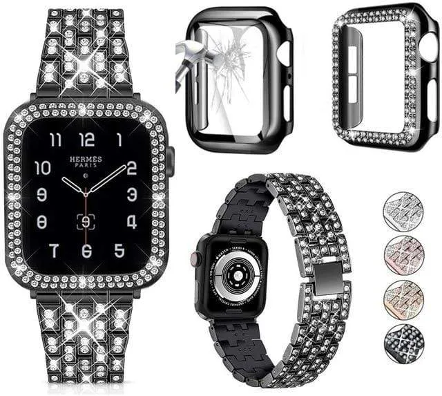 Elite Series Diamond Strap Case Glass Screen Protector Compatible With Apple Watch