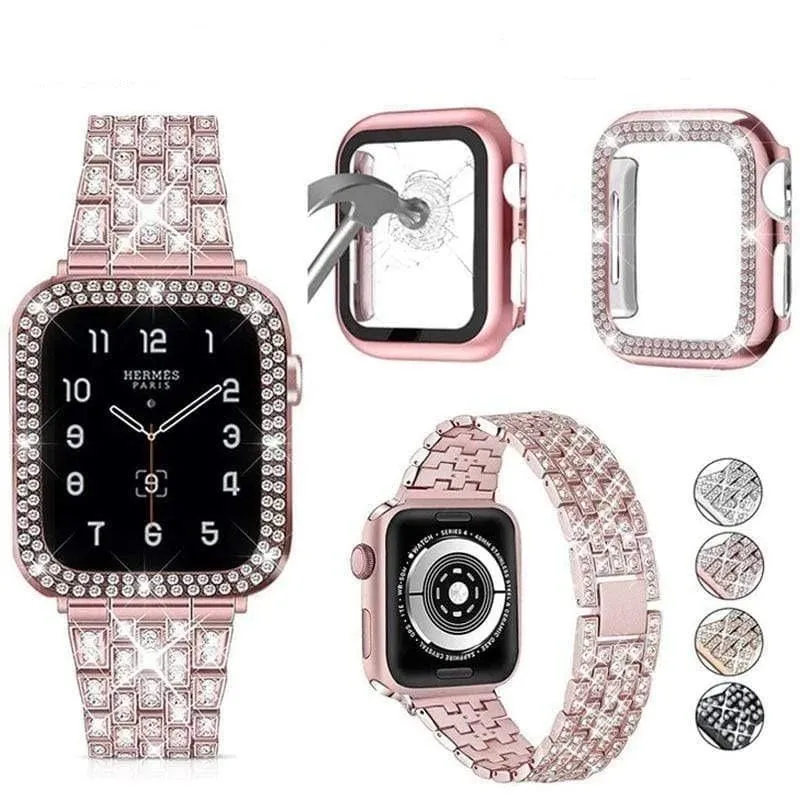 Elite Series Diamond Strap Case Glass Screen Protector Compatible With Apple Watch