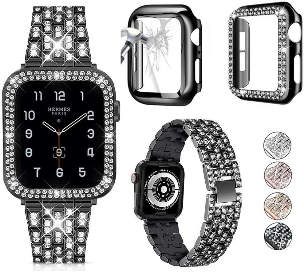 Elite Series Diamond Strap Case Glass Screen Protector Compatible With Apple Watch