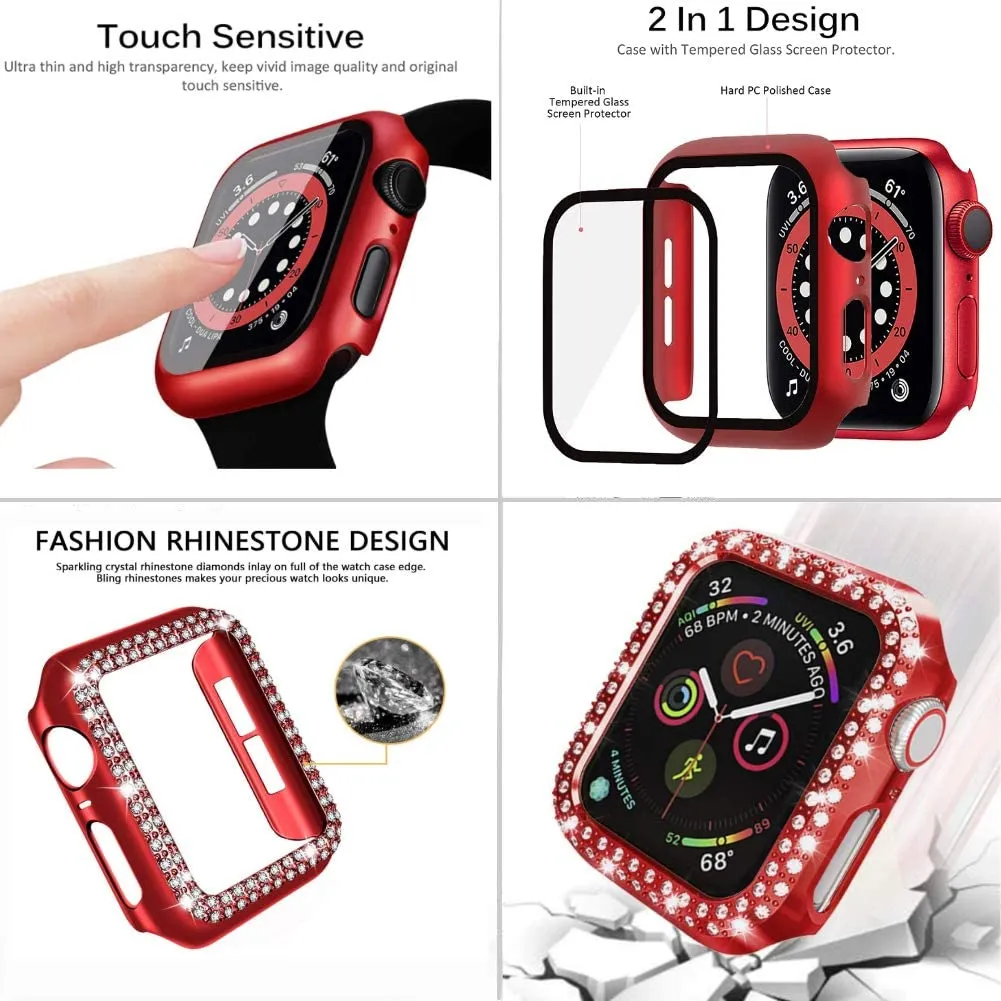Elite Series Diamond Strap Case Glass Screen Protector Compatible With Apple Watch