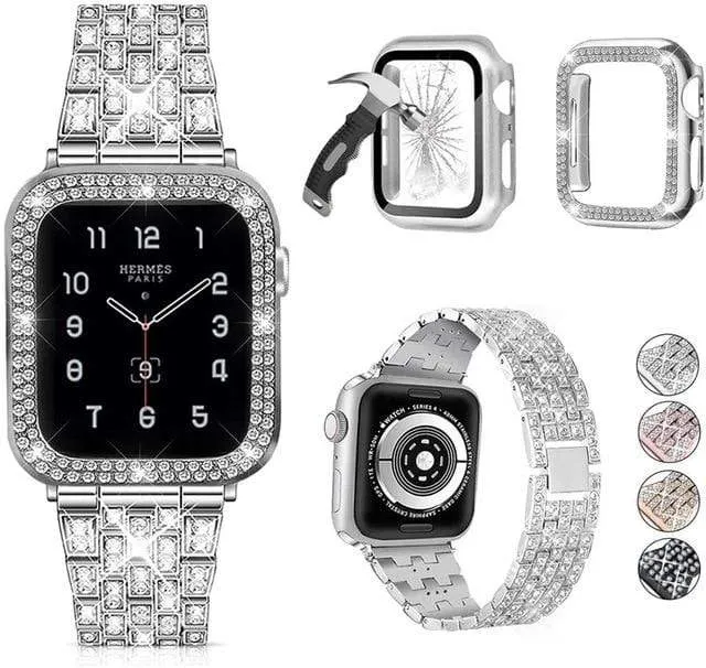 Elite Series Diamond Strap Case Glass Screen Protector Compatible With Apple Watch