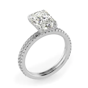 Elongated Radiant Cut Hidden Halo Pave Engagement Ring Bridal Set - 605