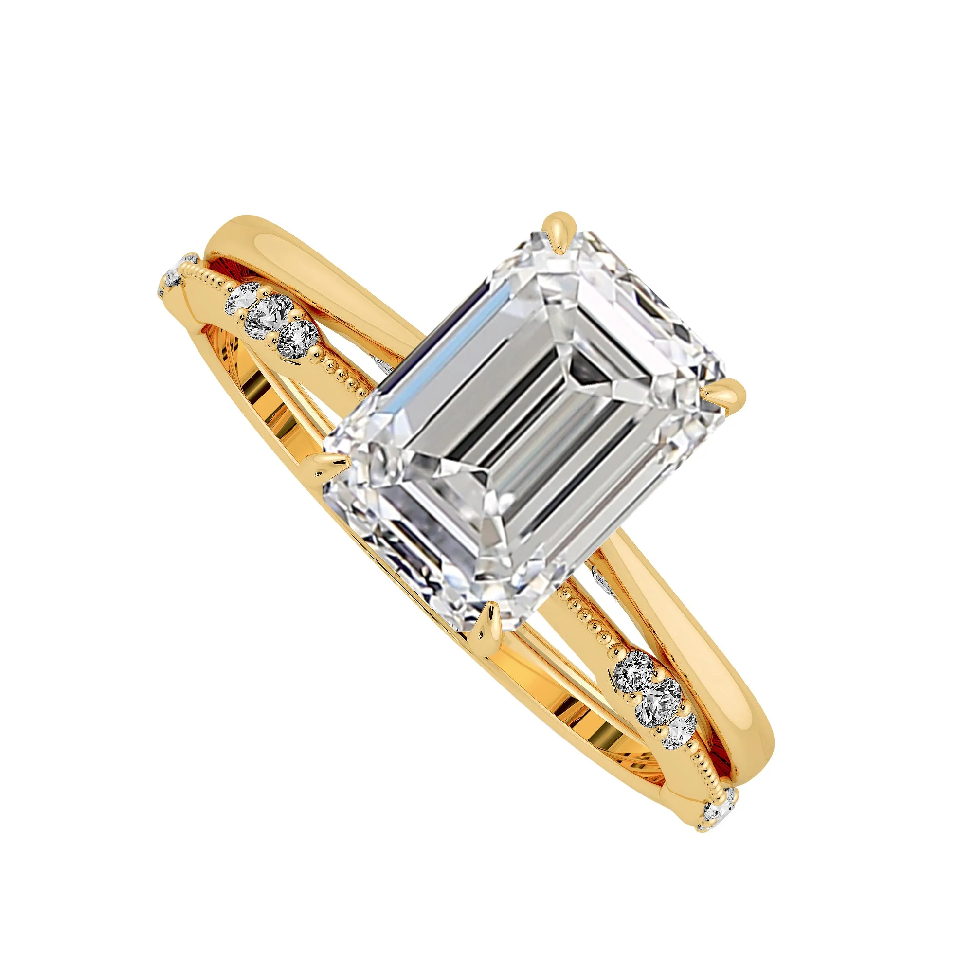 Emerald Cut Hidden Halo Elegant stackable wedding rings - 723
