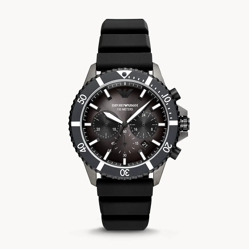 EMPORIO ARMANI CHRONOGRAPH BLACK SILICONE WATCH