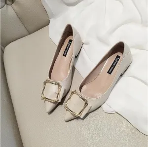 EOEODOIT Women Low Chunky Shoes With Twist Metal Buckle Pointed Toe Leather Pumps 2021 Spring Newest Office Lady Work Shoes
