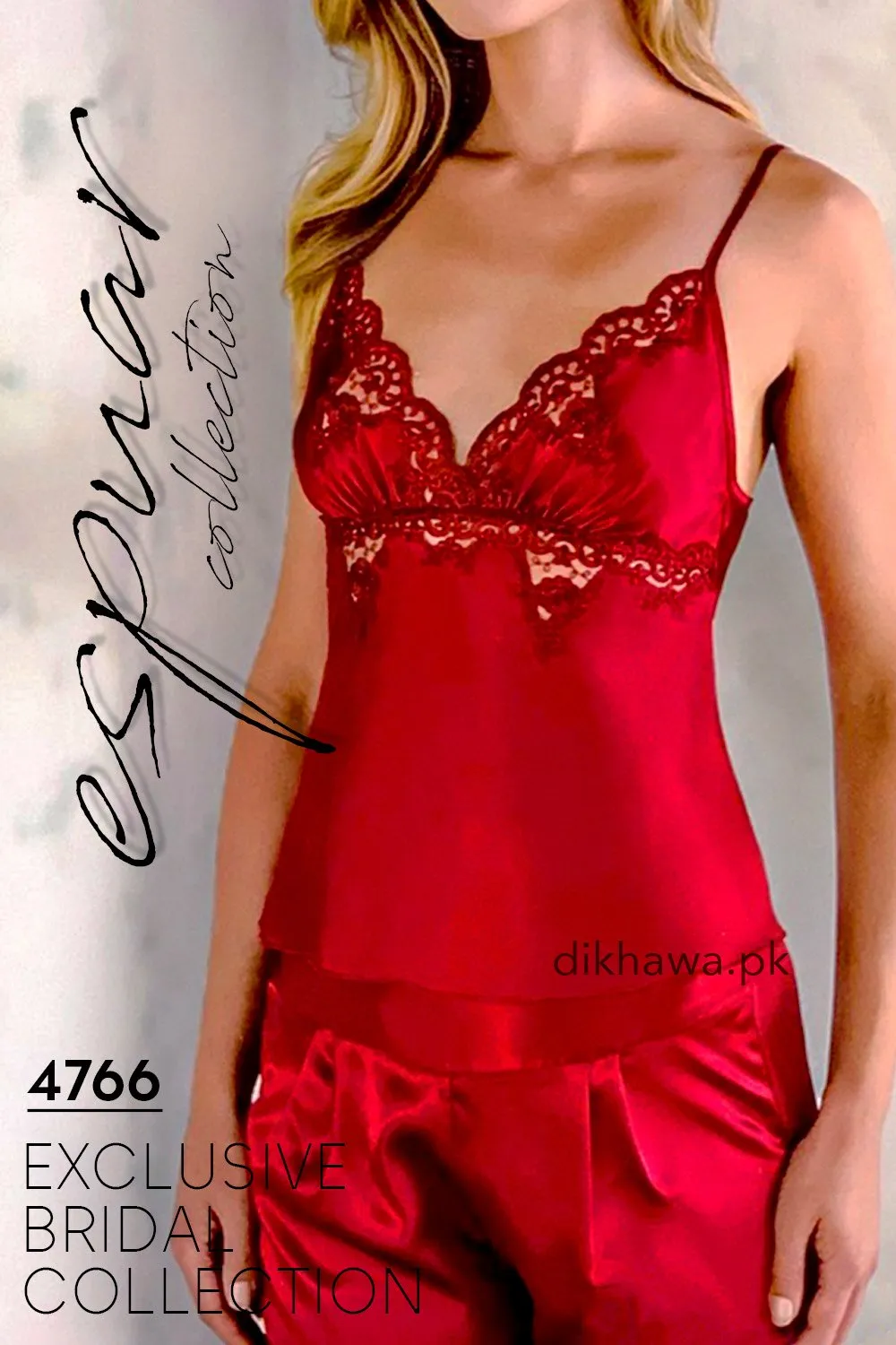 Espuar - Exclusive Bridal Wedding Honeymoon 2Pc Short Nighty Cami Set Maroon 4766 - Turkish Brand