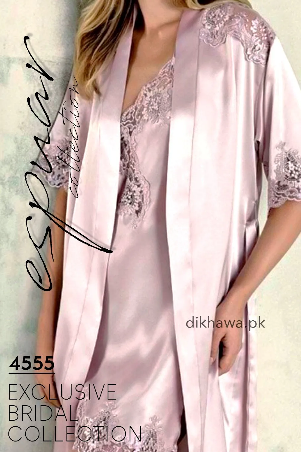 Espuar - Exclusive Bridal Wedding Honeymoon 2Pc Short Nighty Set Rose Pink 240-4555 - Turkish Brand