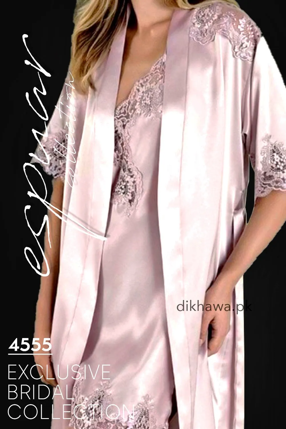 Espuar - Exclusive Bridal Wedding Honeymoon 2Pc Short Nighty Set Rose Pink 240-4555 - Turkish Brand