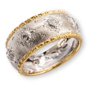 Estate Gianmaria Buccellati Capri 18K White and Yellow Gold Diamond Band Ring Size 5