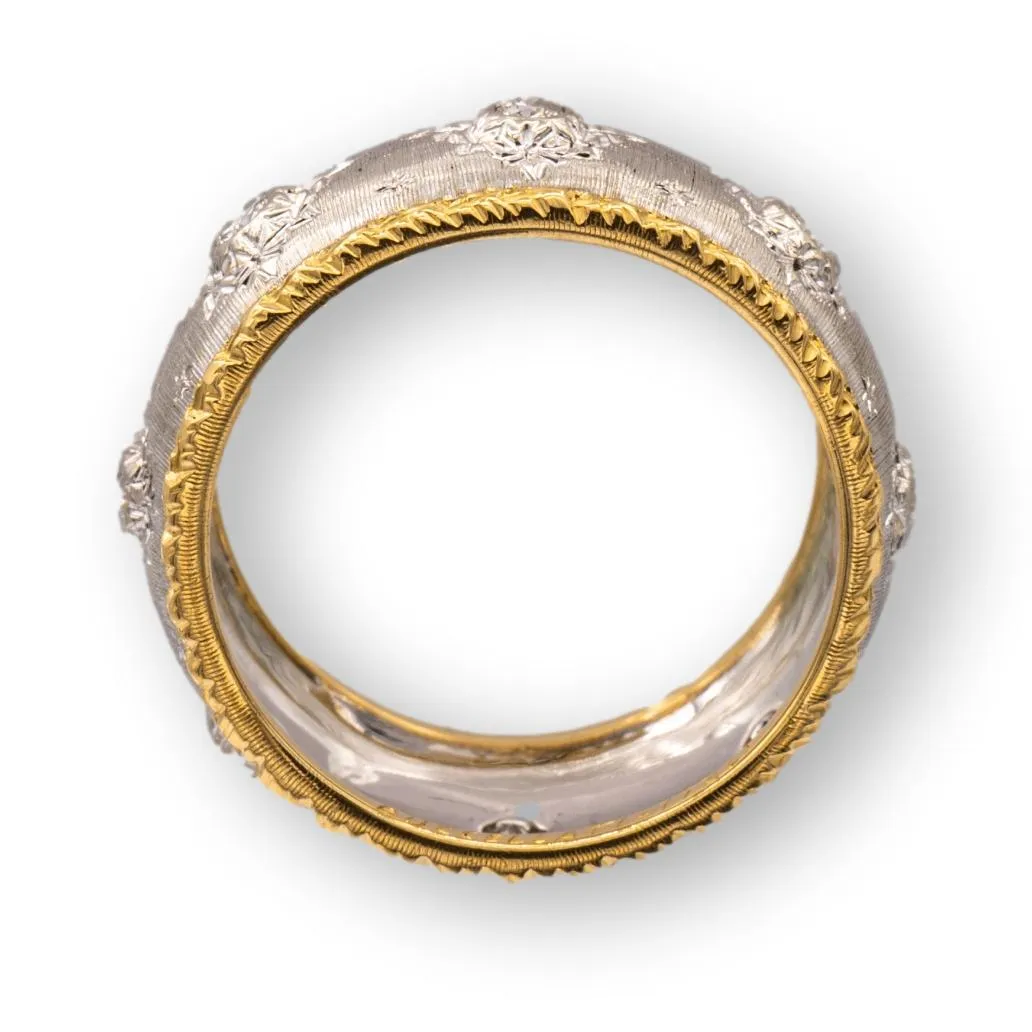 Estate Gianmaria Buccellati Capri 18K White and Yellow Gold Diamond Band Ring Size 5