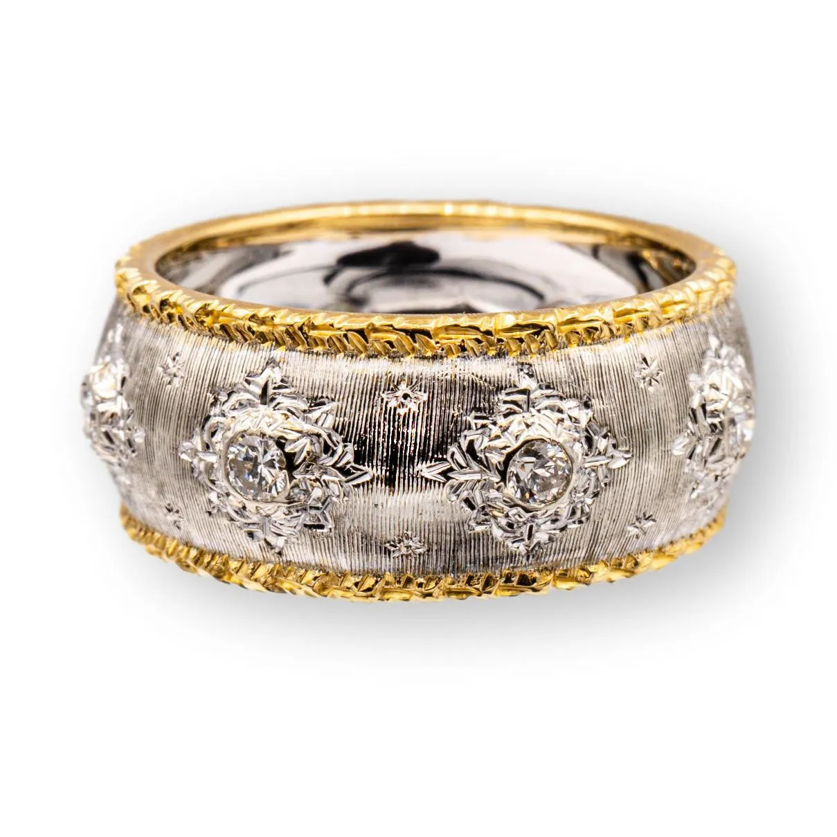 Estate Gianmaria Buccellati Capri 18K White and Yellow Gold Diamond Band Ring Size 5