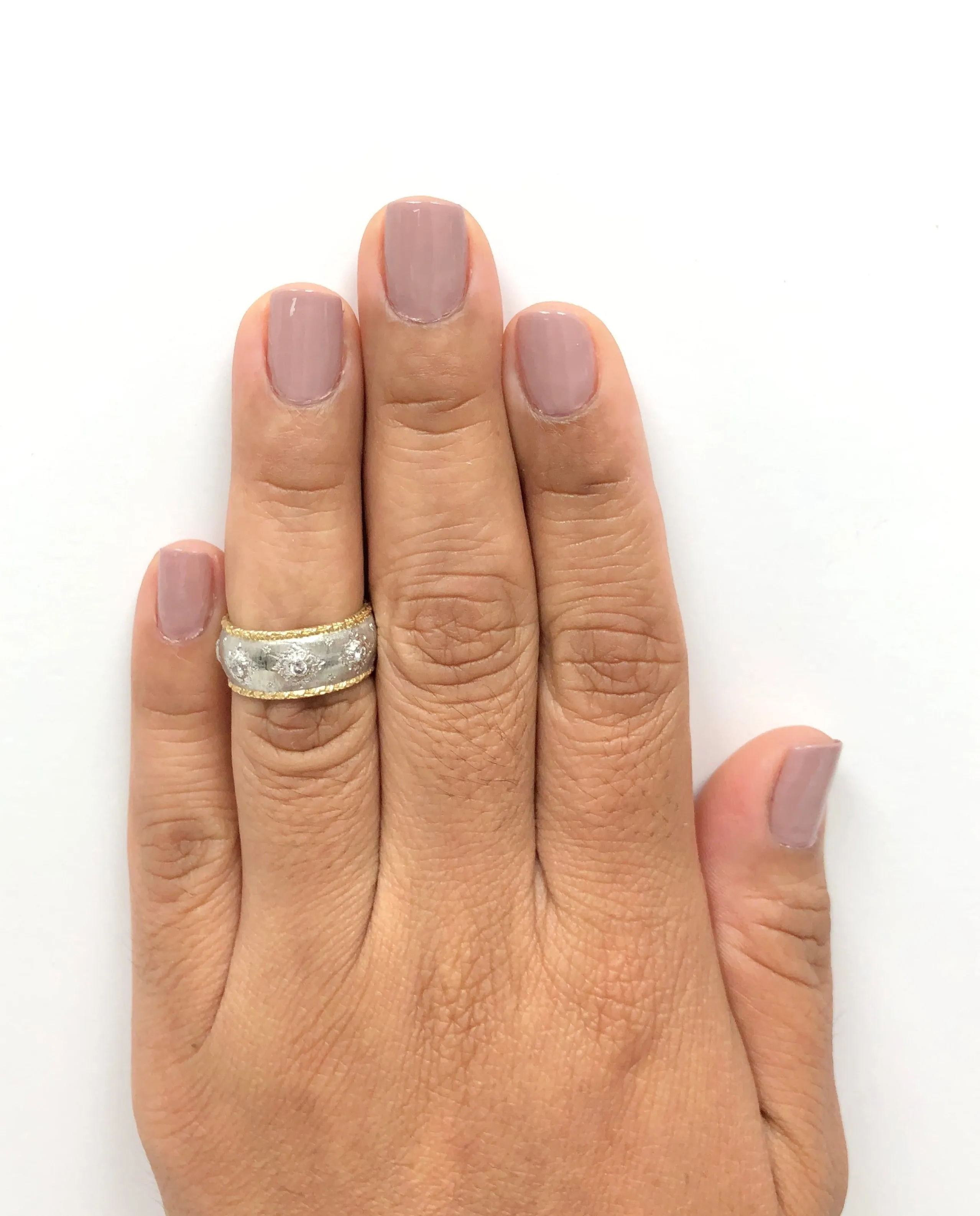 Estate Gianmaria Buccellati Capri 18K White and Yellow Gold Diamond Band Ring Size 5