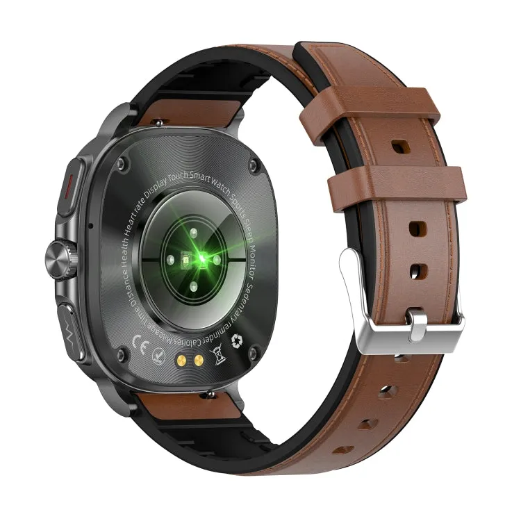 ET492 1.43 inch AMOLED Screen Leather Strap Smart Watch Supports ECG/Blood Sugar Monitoring(Brown)