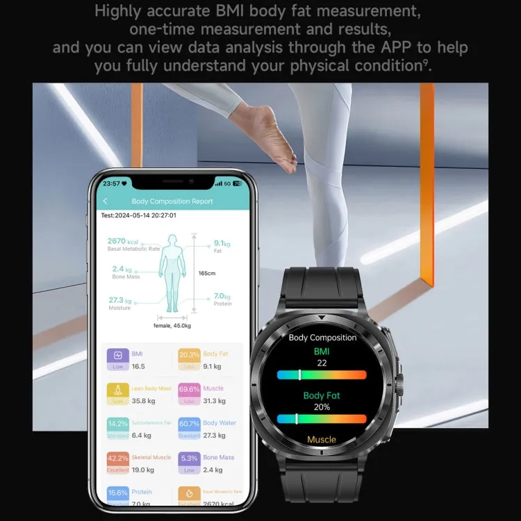 ET492 1.43 inch AMOLED Screen Silicone Strap Smart Watch Supports ECG/Blood Sugar Monitoring(Blue)