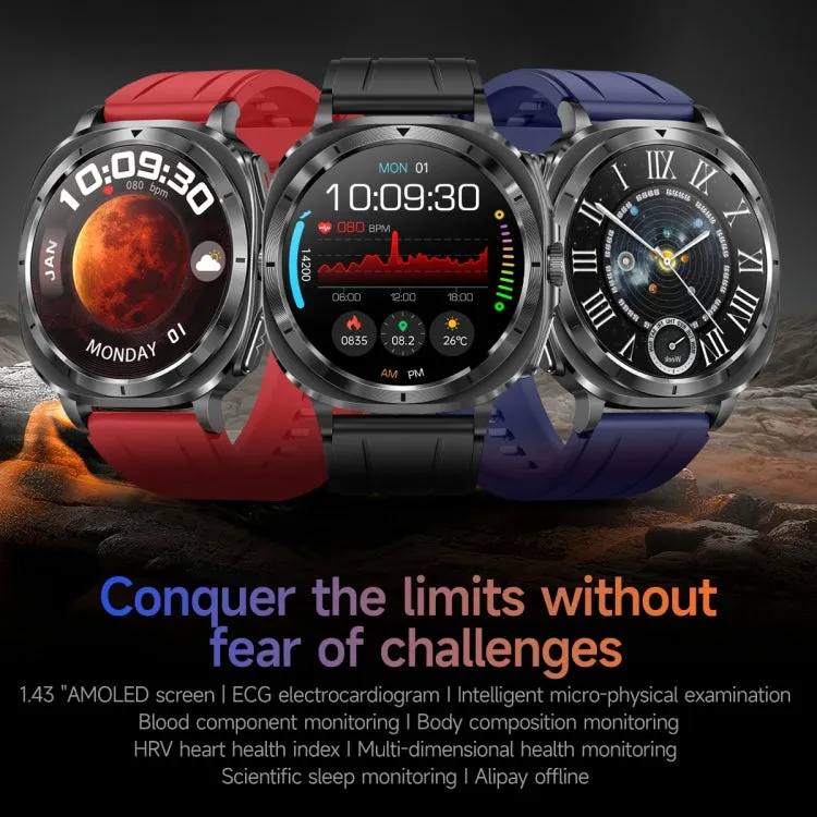 ET492 1.43 inch AMOLED Screen Silicone Strap Smart Watch Supports ECG/Blood Sugar Monitoring(Blue)
