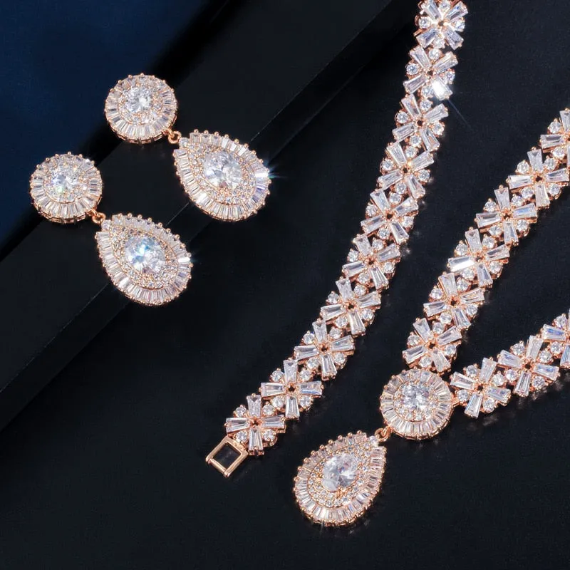 Exclusive Luxury Gold Plate Cubic Zirconia Jewelry Sets