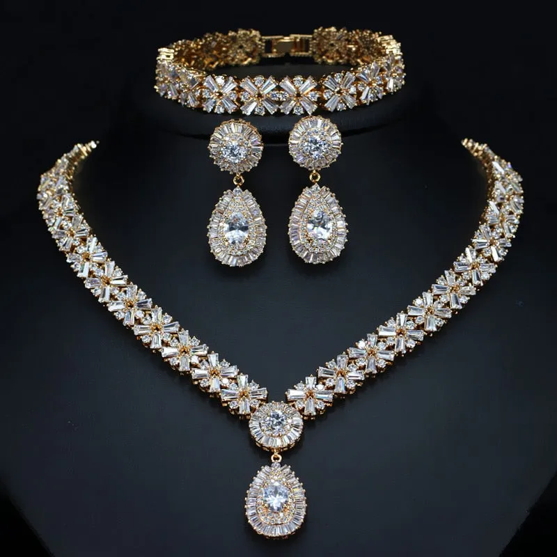 Exclusive Luxury Gold Plate Cubic Zirconia Jewelry Sets
