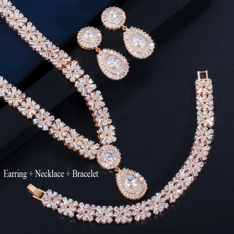 Exclusive Luxury Gold Plate Cubic Zirconia Jewelry Sets