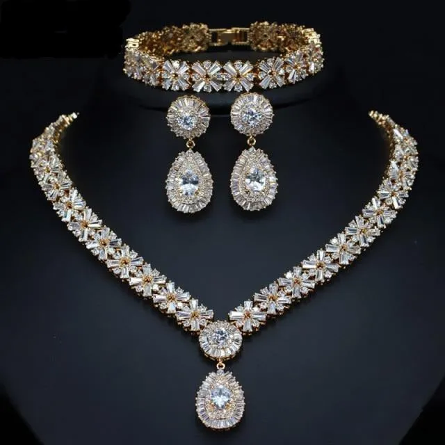 Exclusive Luxury Gold Plate Cubic Zirconia Jewelry Sets