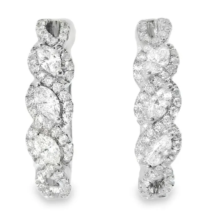 Fabulous 14K White Gold Marquise Diamond Huggie Earrings