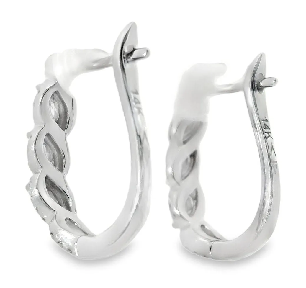 Fabulous 14K White Gold Marquise Diamond Huggie Earrings