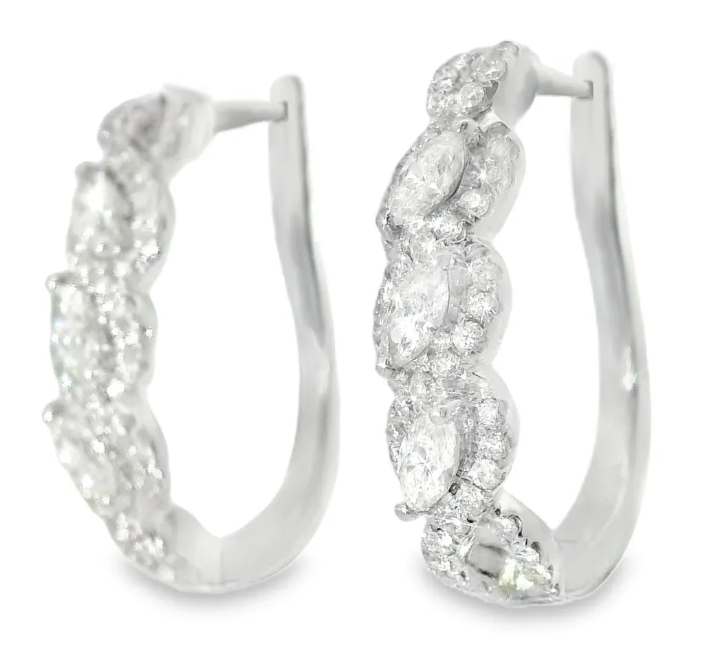 Fabulous 14K White Gold Marquise Diamond Huggie Earrings